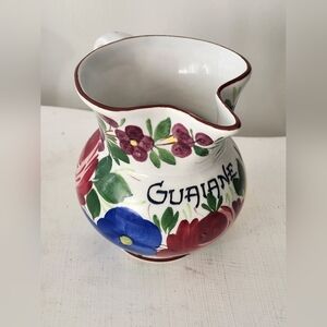 Vintage Galvani Ceramiche Italy Ceramic Pitcher Blue/Red Floral Hand Painted 5"